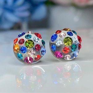 Multi Coloured Stud Earrings Embellished With Genuine “Crystal Stone Elements”
